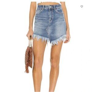 Free People We The Free Bailey Denim Asymmetric Frayed Hem Skirt Women's Sz. 28